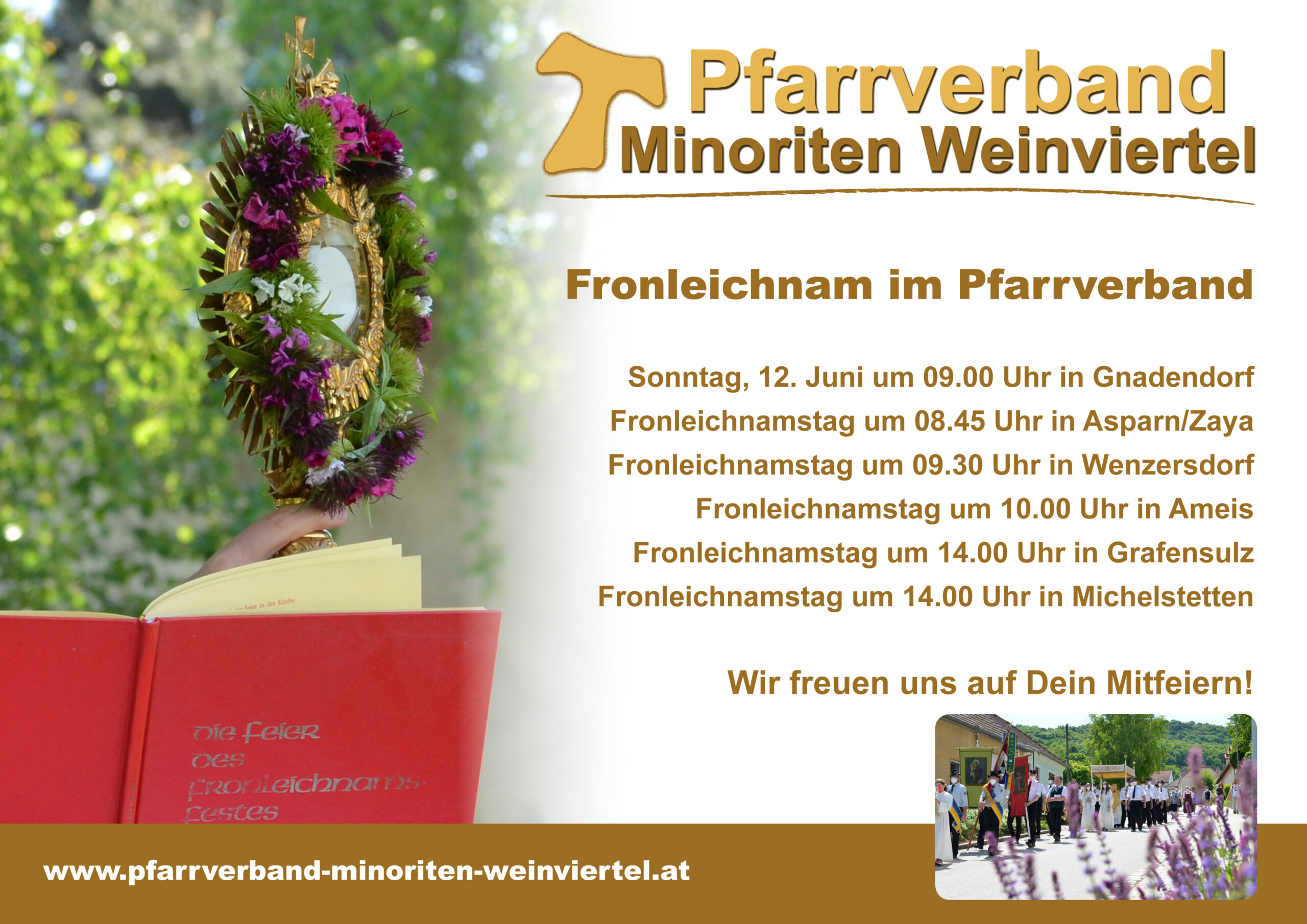 Termine Fronleichnam 2022 im Pfarrverband Minoriten Weinviertel